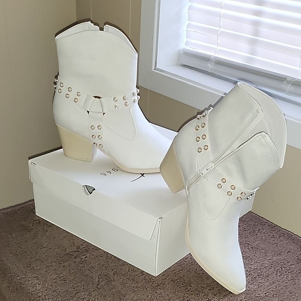 White Studded Ankle Boots